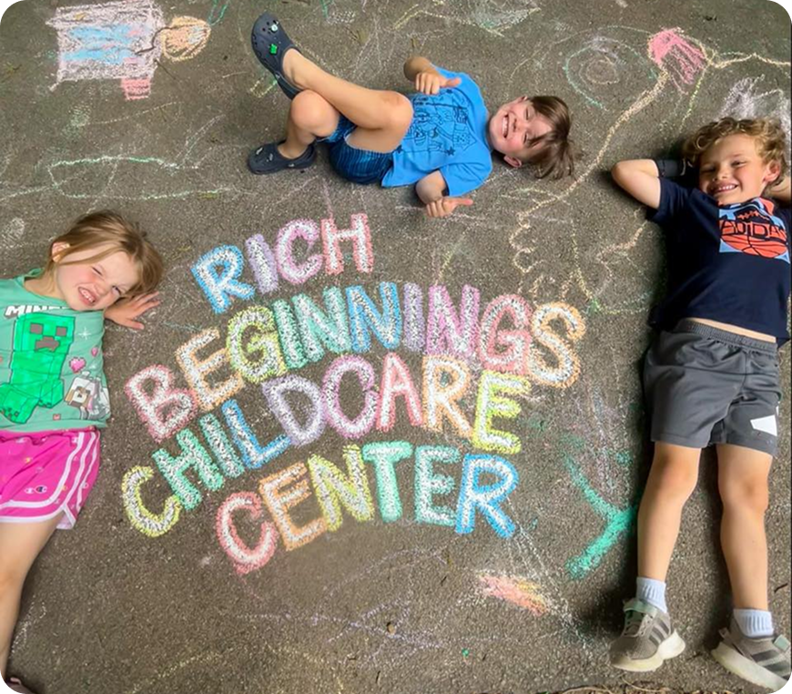 Happy children on playground pavement drawing